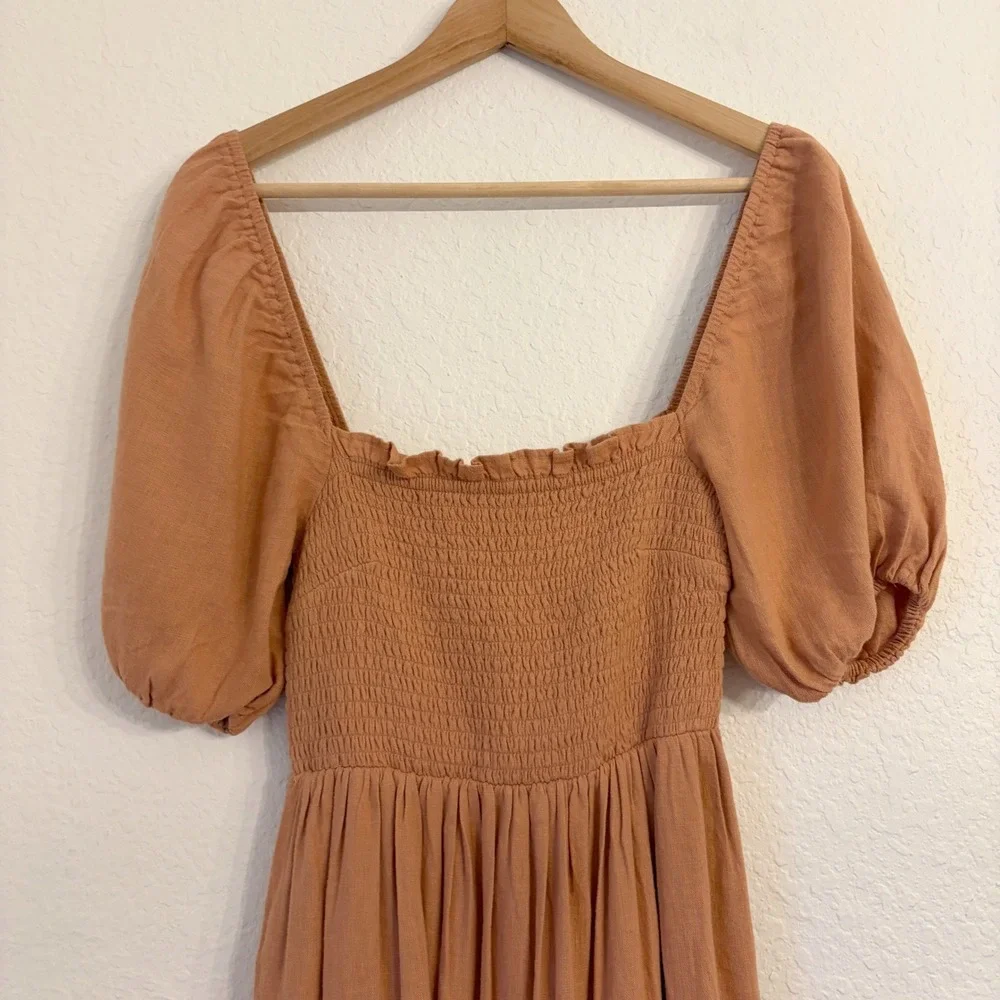 Abercrombie & Fitch Midi Dress Small Tall ST Cottagecore Smocked Tiered Pockets